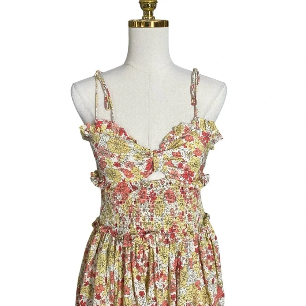 ASOS Floral Cotton Spaghetti Strap Cutout Ruffled Flowy Maxi Sundress Size 6